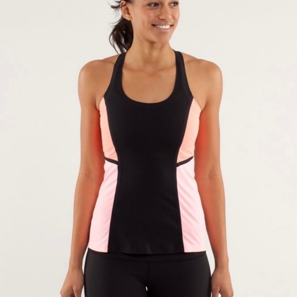 Lululemon Cool Racerback *Surf Bonded Black / Pop Orange / Bleached Coral  4
